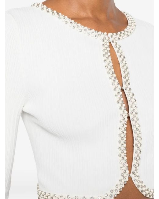 Sandro White Cardigan À Strass Et Perles Artificielles