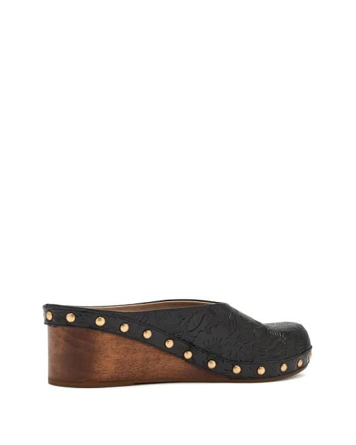 Farm Rio Black Embossed-Print Studded Mules
