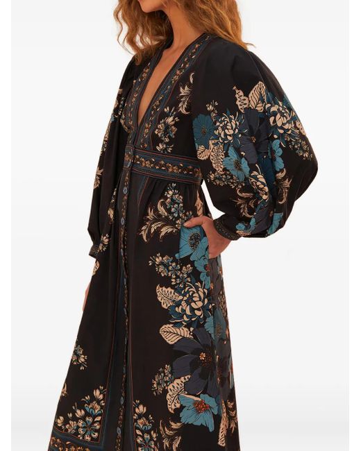Vestido midi Blossom Tapestry con estampado floral y botones en la parte delantera Farm Rio de color Black
