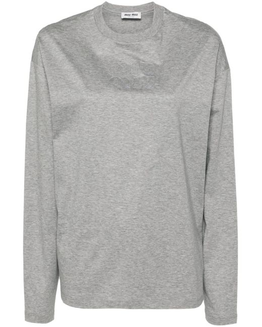 miu miu グレー Tシャツ Miu Miu logo-patch T-shirt | Grey | FARFETCH