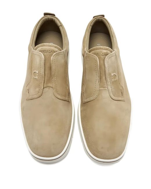Ferragamo Brown Elastic-Panel Suede Loafers for men