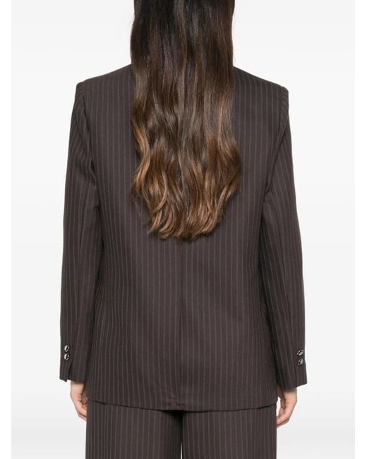 Elisabetta Franchi Brown Pinstripe-Pattern Notched-Lapel Blazer