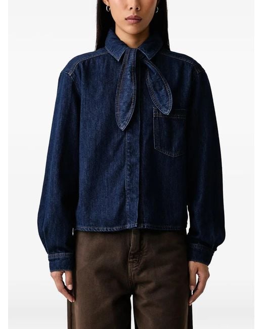 Marc O' Polo Blue Pussy-Bow Denim Blouse