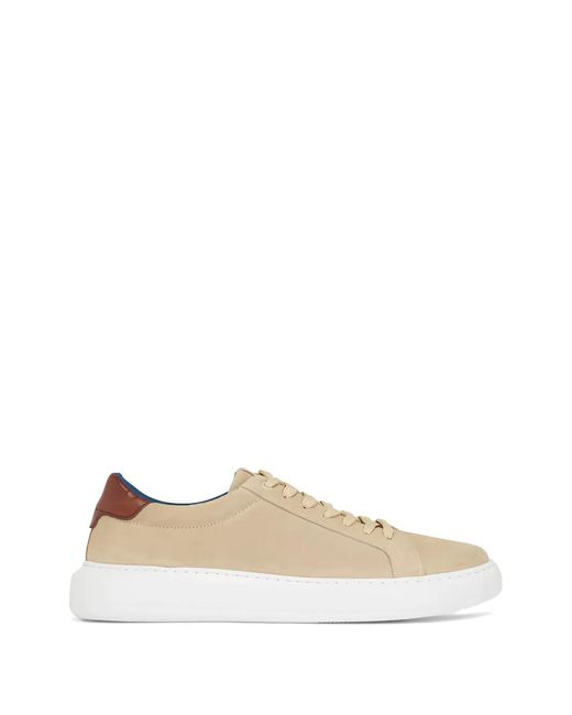 G. Brown Shoes White Puff Suede Contrast-Heel Sneakers for men