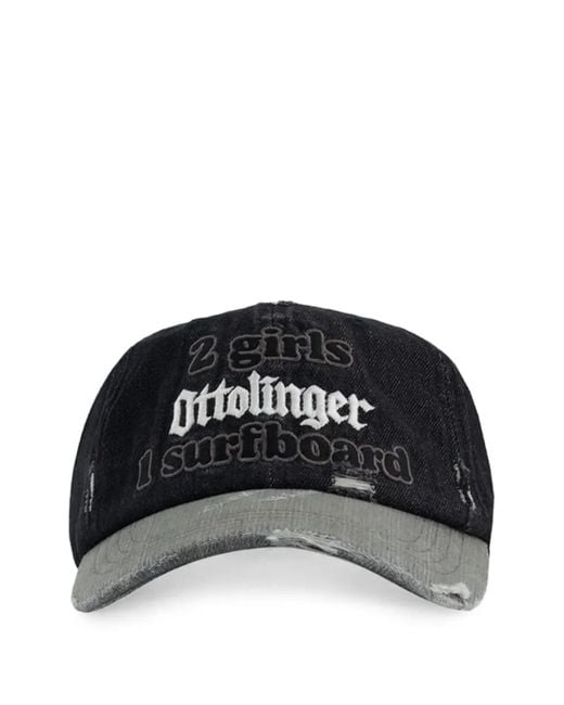 OTTOLINGER Black Distressed Slogan-Print Baseball Cap