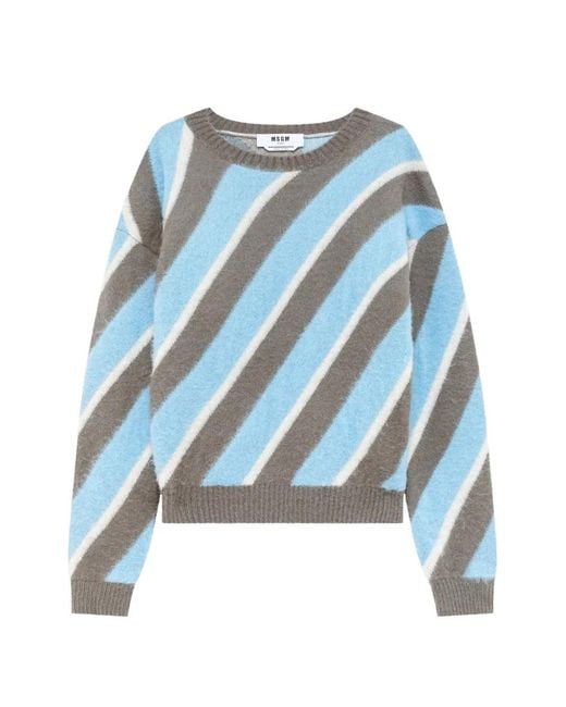 MSGM Blue Diagonal-Stripe Sweater for men