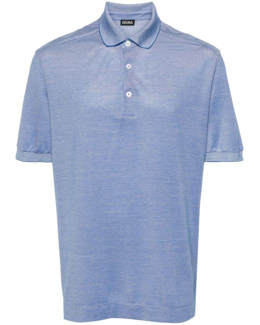 Zegna Blue Mélange-effect Polo Shirt for men