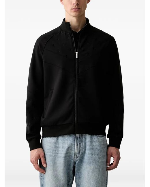 Karl Lagerfeld Black Monogram-Pattern Zip-Up Sweatshirt for men