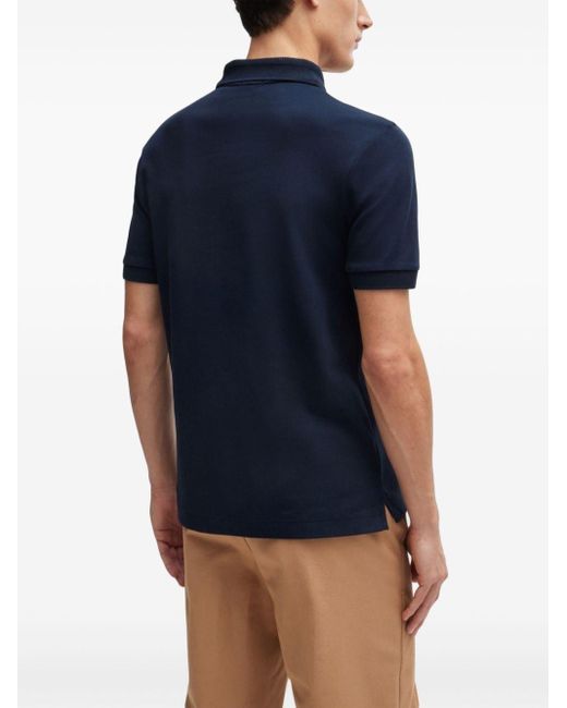 Boss Blue Zip-neck Cotton Polo Shirt for men