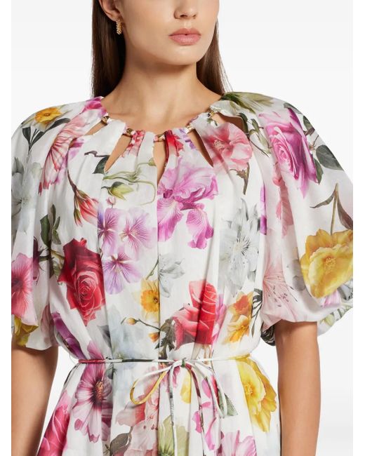 Robe Mi-Longue À Fleurs Aje. en coloris White