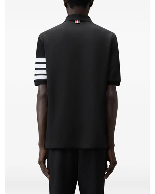 Thom Browne Black Pique 4-Bar Polo for men