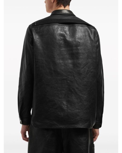 Rick Owens Black Flap-pocket Leather Jacket for men
