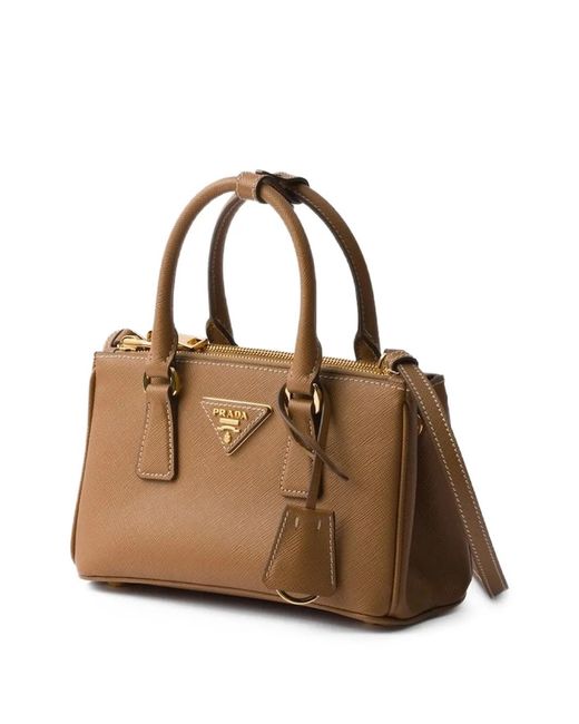 Prada Brown Mini Galleria Saffiano-Leather Tote Bag