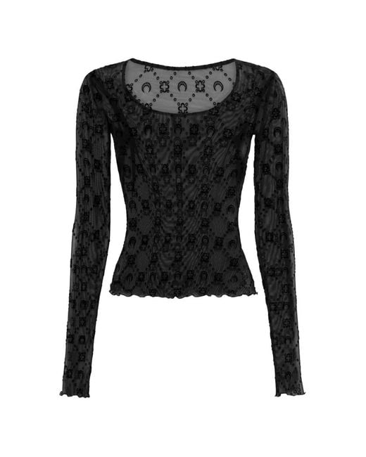 Marine Serre メッシュ トップス ブラック S Marine Serre レディース ブラック モノグラム メッシュ Tシャツ
