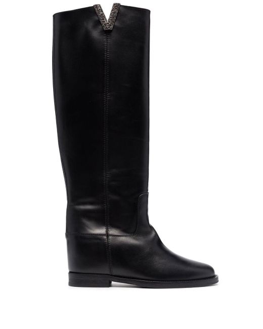 Via Roma 15 Leather Saint Barth 20mm Knee-high Boots in Black | Lyst UK