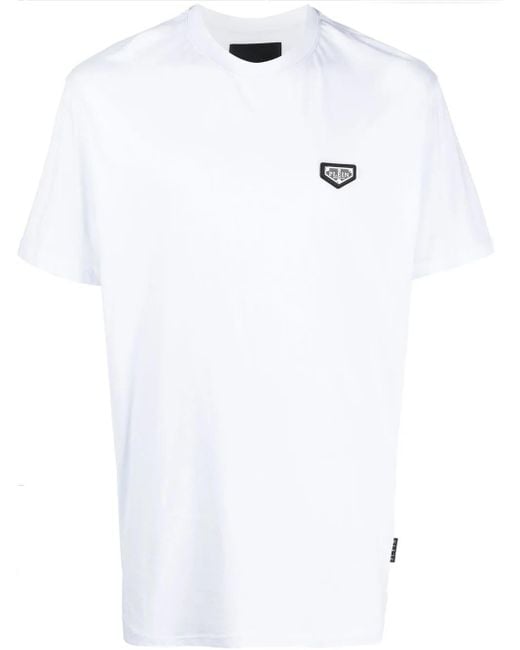 Philipp Plein White Logo-Patch Crew-Neck T-Shirt for men