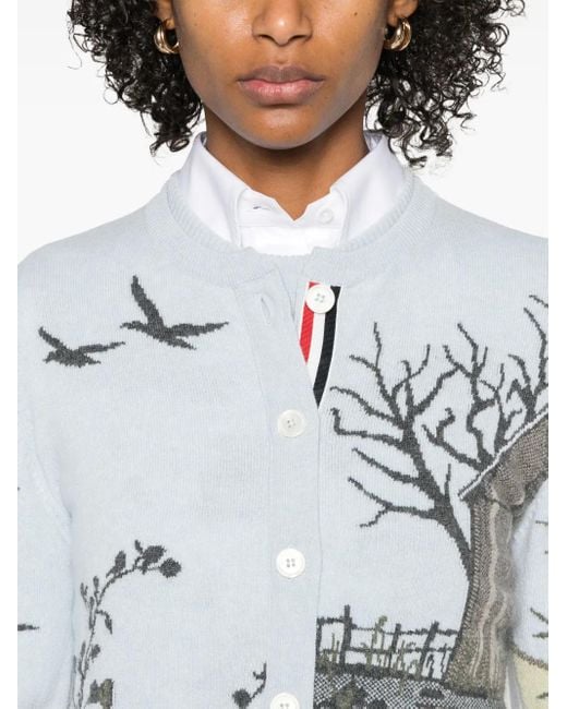 Thom Browne Gray Seasonal Scenic-Intarsia Cashmere Cardigan