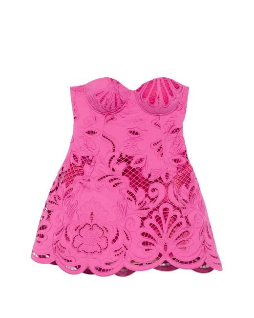 GIUSEPPE DI MORABITO Pink Cut-Out Floral-Embroidered Mini Dress