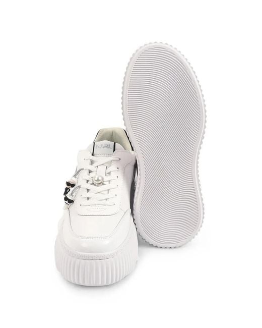 Karl Lagerfeld White Pearl-Embellished Platform Sneakers