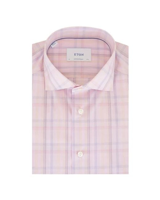 Eton of Sweden Pink Poplin Checked Shirt for men