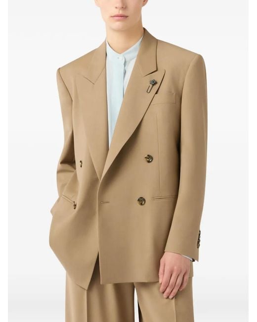 Lardini Natural Double-Breasted Peak-Lapel Blazer