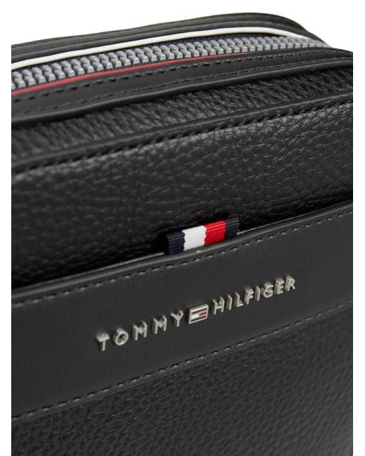 Tommy Hilfiger Black Grained-Leather Logo-Plaque Messenger Bag for men