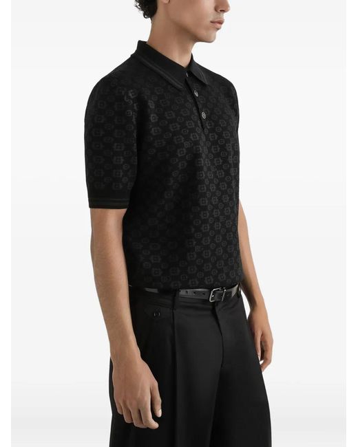 Dolce & Gabbana Black Geometric-Pattern Polo Shirt for men