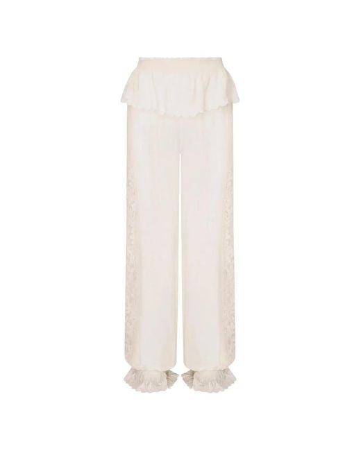 LoveShackFancy White Pantalon À Détail De Dentelle
