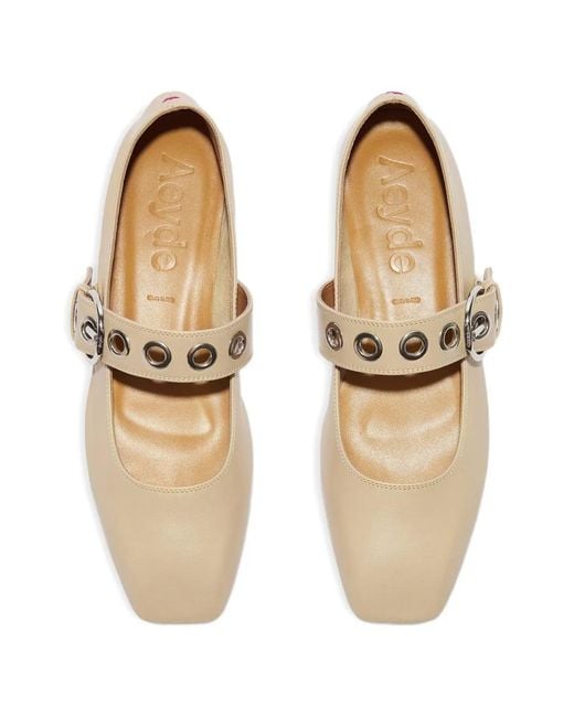 Aeyde White Buckle-Strap Ballet Flats
