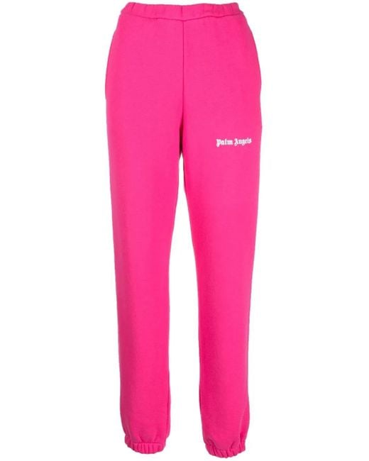 Palm Angels Pink Logo-Print Cotton Track Pants