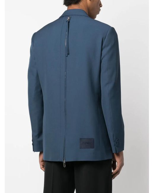 Fendi Blue Peak-Lapels Single-Breasted Blazer for men