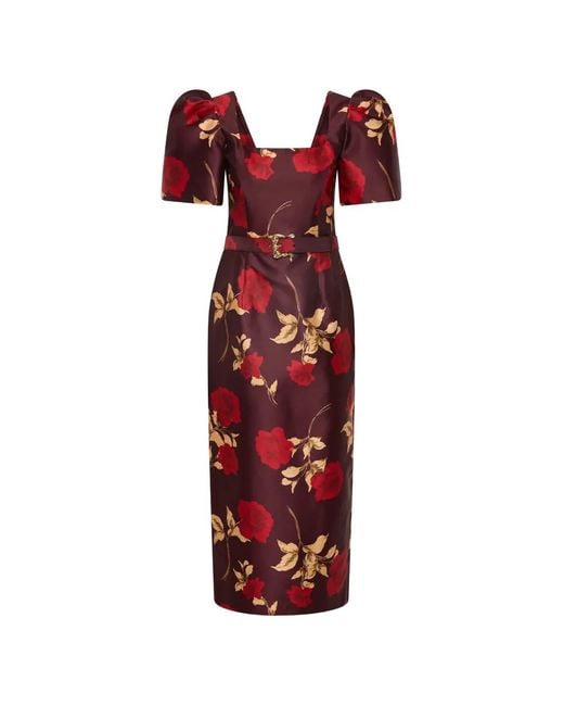Rebecca Vallance Red Melora Short Sleeve Midi Dress