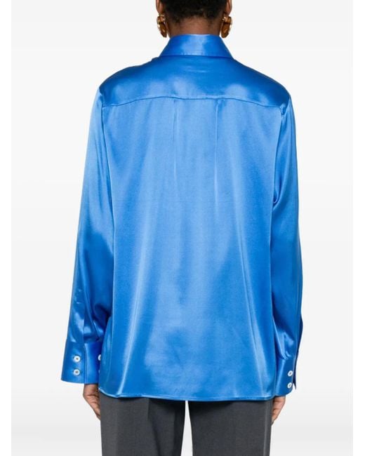 Covert Blue Point-Collar Blouse