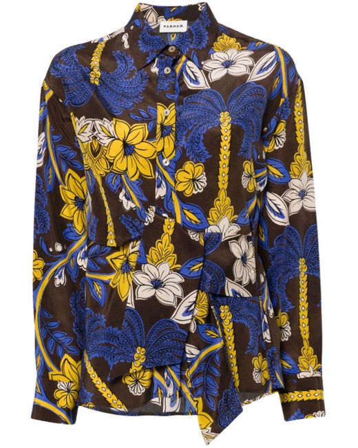 P.A.R.O.S.H. Blue Floral-print Silk Shirt