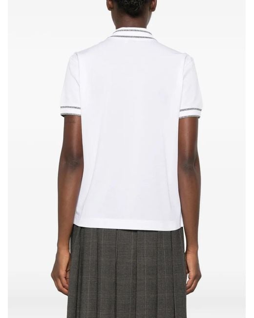 Brunello Cucinelli White Striped-Trim Polo Shirt