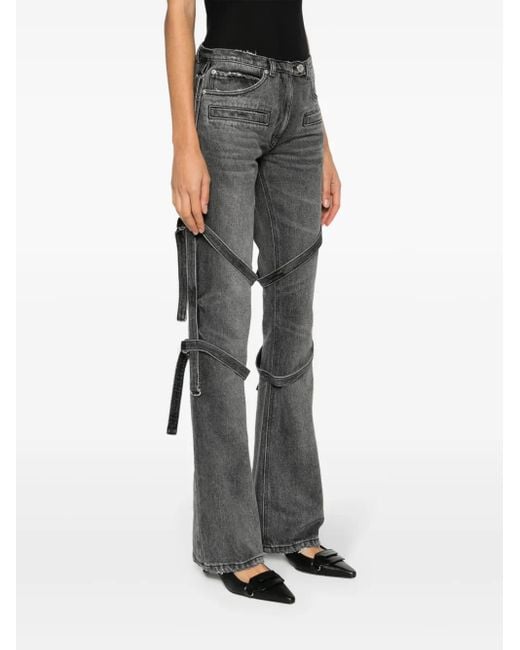 Courreges Gray Multi-Strap Flared Jeans