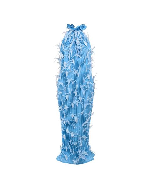 ROWEN ROSE Blue Robe Plissée À Coupe Longue