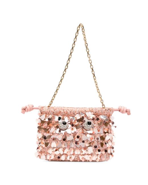 Anya Hindmarch Pink Sequin-Embellished Clutch Bag