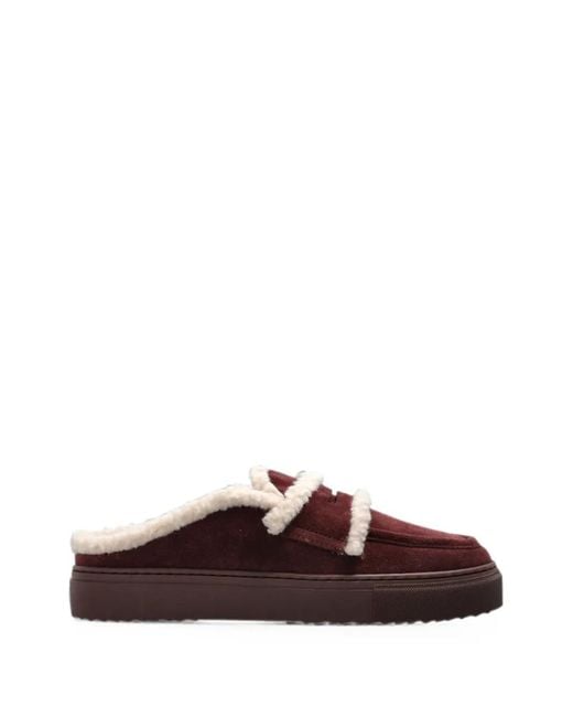 Inuikii Brown Shearling-Trim Leather Mules