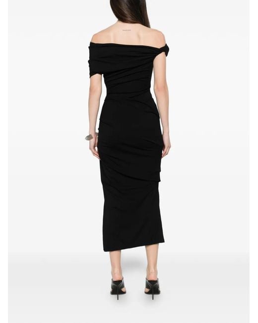 Paris Georgia Black One-Shoulder Gathered Midi Dress