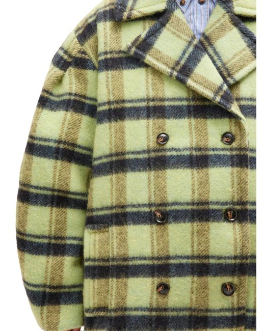 Ganni Green Check Oversized Brushed Midi Coat