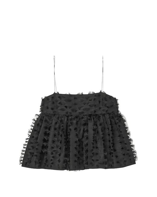 CECILIE BAHNSEN Black Babette Fil-Coupé Sleeveless Peplum Blouse