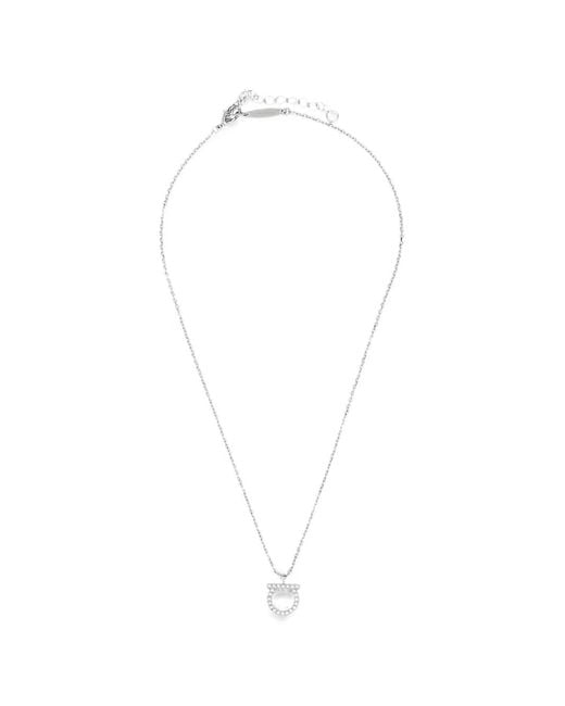Ferragamo White Collier Gancini À Ornements En Cristal