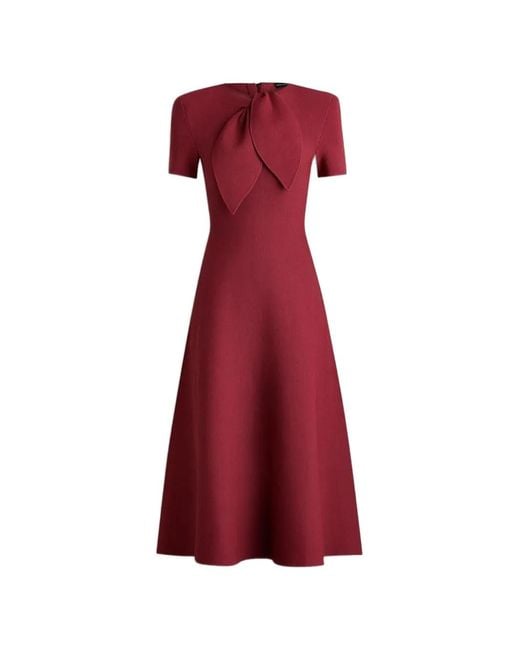 Scanlan Theodore Red Cravat-Detail Short-Sleeved Midi Dress