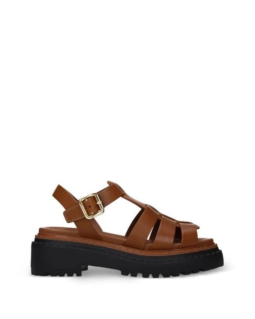 Prada Brown Sandales Plateforme À Effet De Treillis