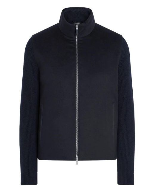 Zegna Blue Panelled Zip-Up Cardigan for men