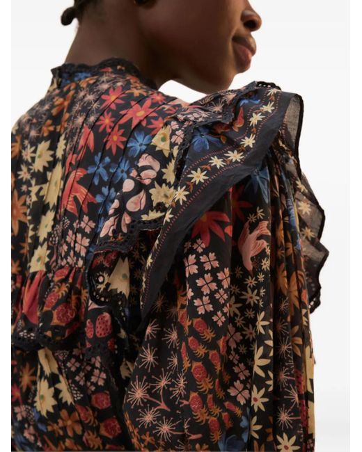 Farm Rio Jujus Garden Mini-Jurk Met Bloemenprint En Ruches in het Black