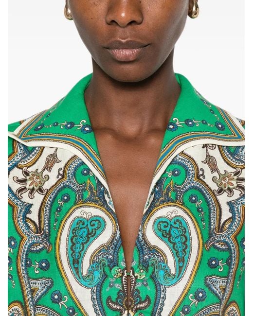 ALÉMAIS Green Porter Paisley-Print Mini Dress