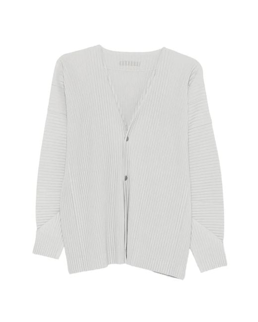 Homme Plissé Issey Miyake White Pleated Cardigan for men