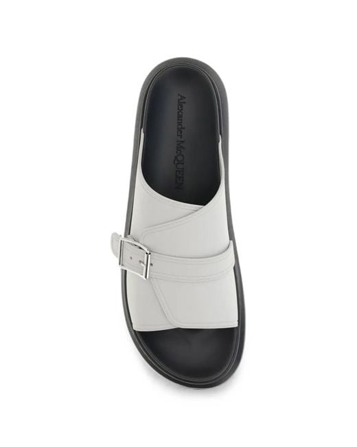 McQueen White Sandales En Cuir À Boucles for men